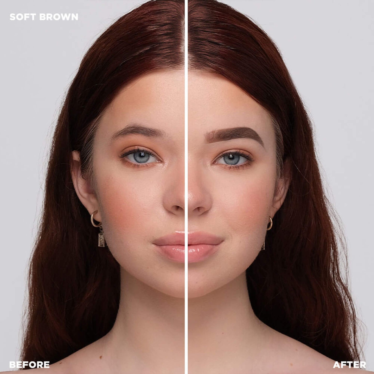 Before and after shot of model wearing Color-Soft Brown - Light Brown