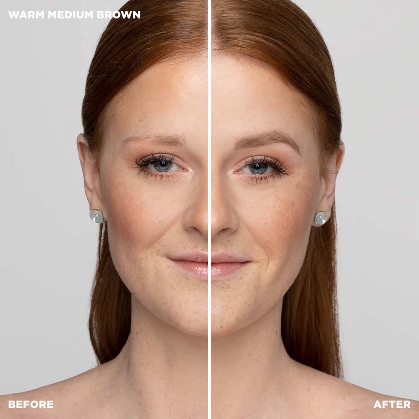 Before and after shot of model wearing Color-Warm Medium Brown - Medium Brown
