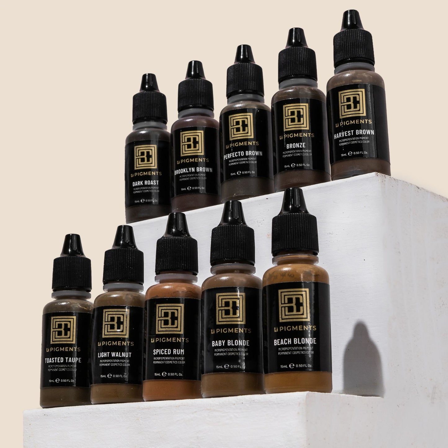 Stylised image of all LI Pigment bottles